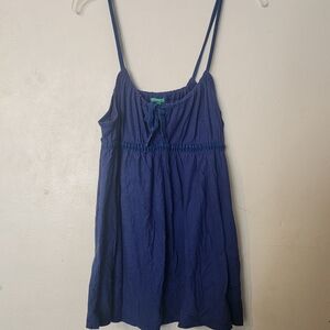 United Colors Of Benetton Blue Boho Tank Womens Large Cinch Drawstring Neckline